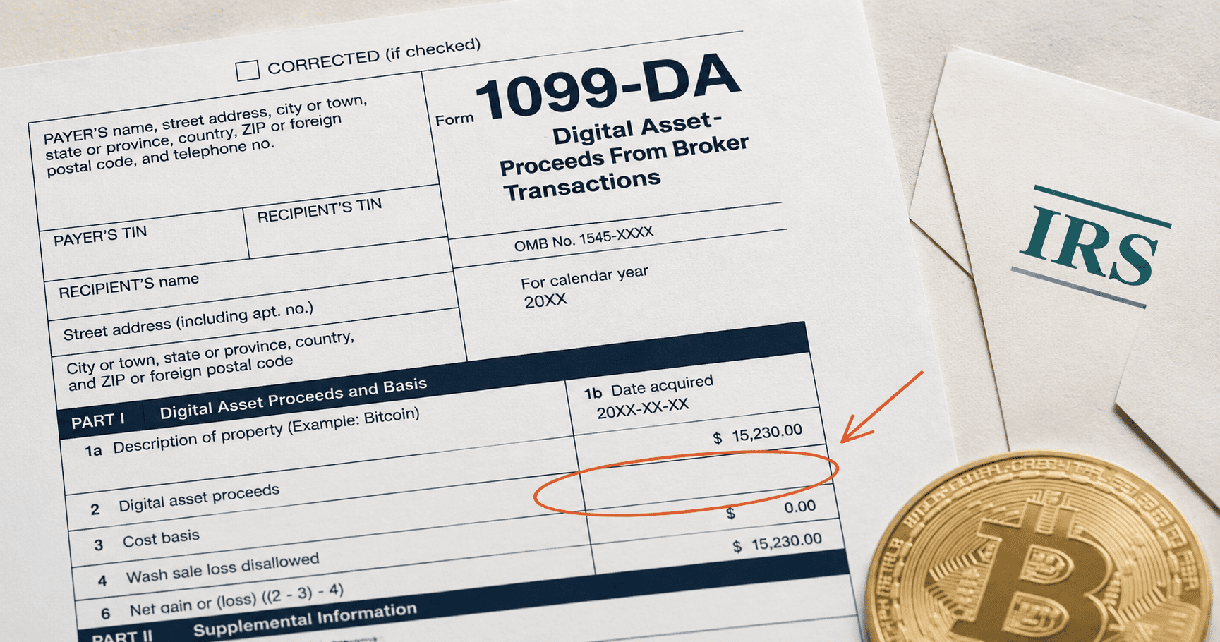 Form 1099-DA with the cost basis field blank, the trigger for IRS CP2000 letters in 2026