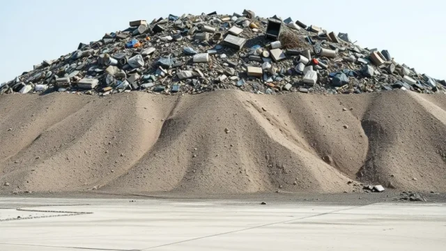 Landfill landslide Guinea: landfill waste mound slope compacted rubbish heap