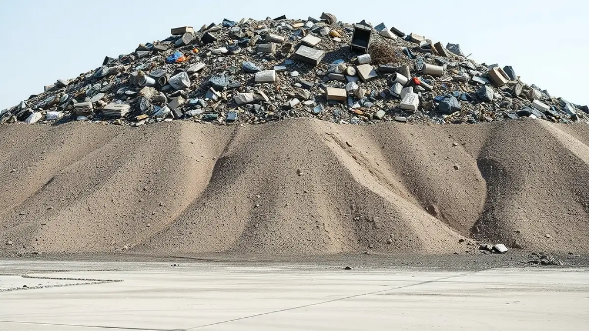 Landfill landslide Guinea: landfill waste mound slope compacted rubbish heap