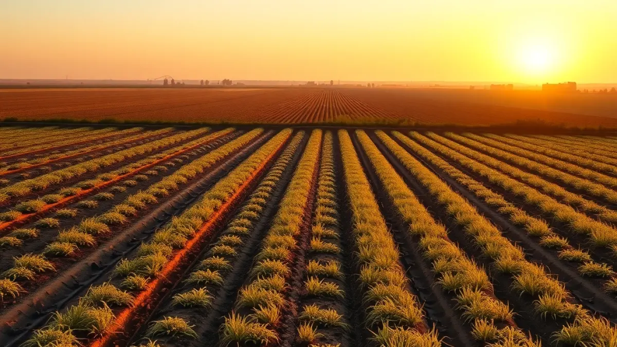 Montagu harrier breeding: farmland fields at dawn with cultivated crops
