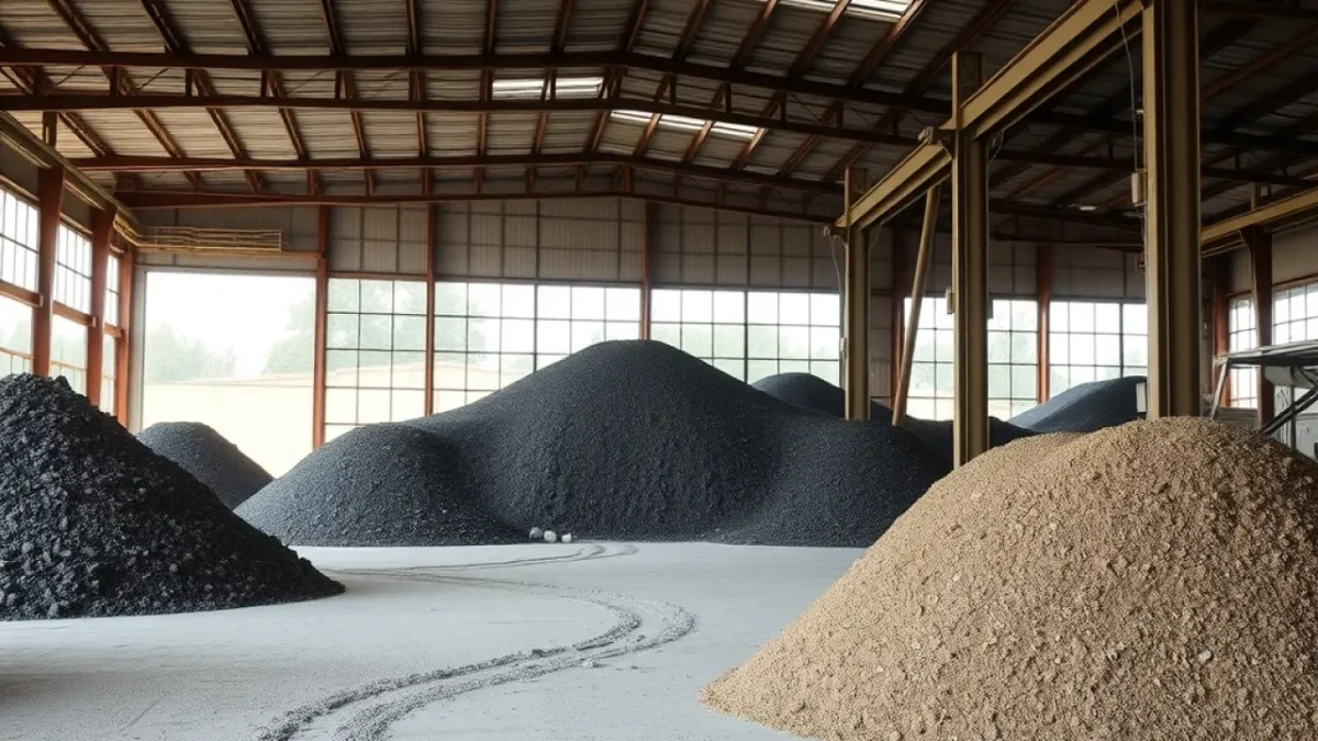 Zinc prices four-year high: zinc ore concentrate stockpile industrial warehouse