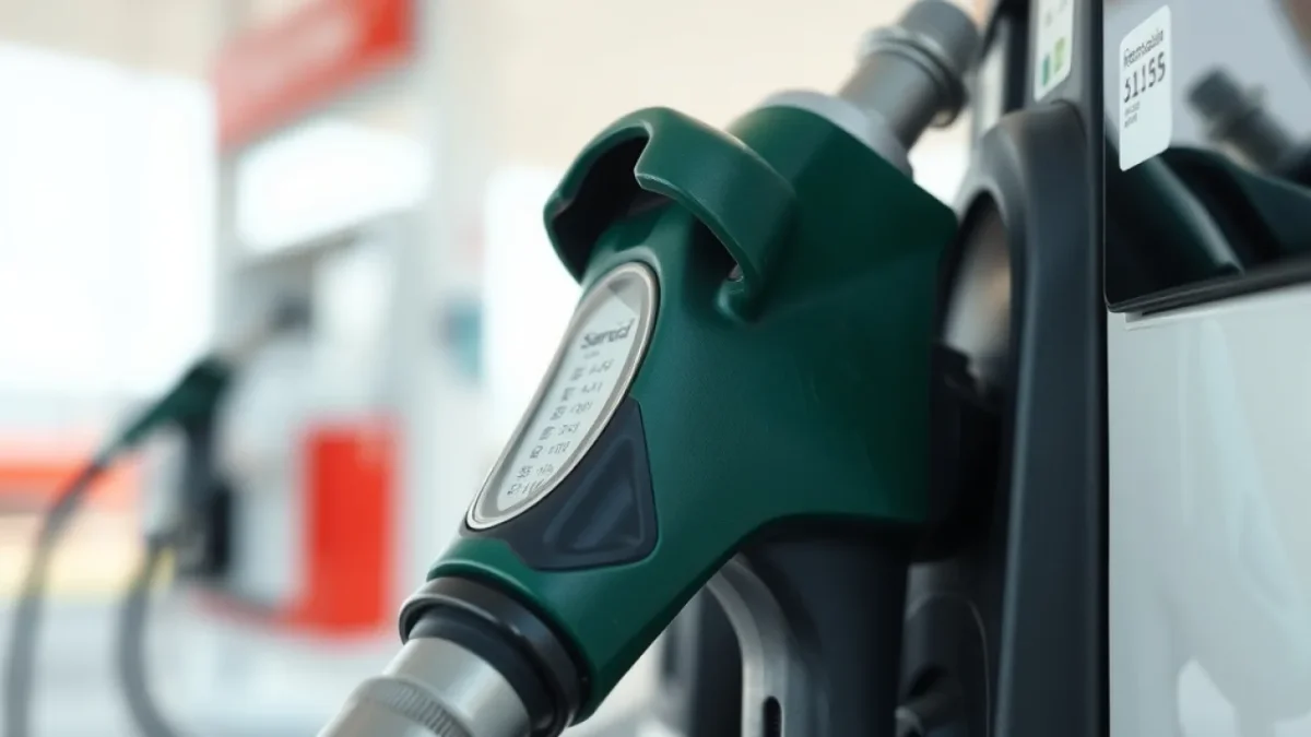 Gas prices squeeze: petrol pump nozzle at service station close-up