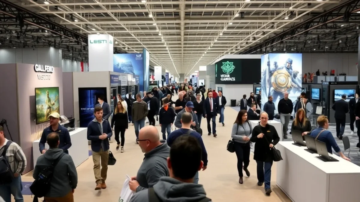 Gamescom 2026: gaming expo floor with large booth displays