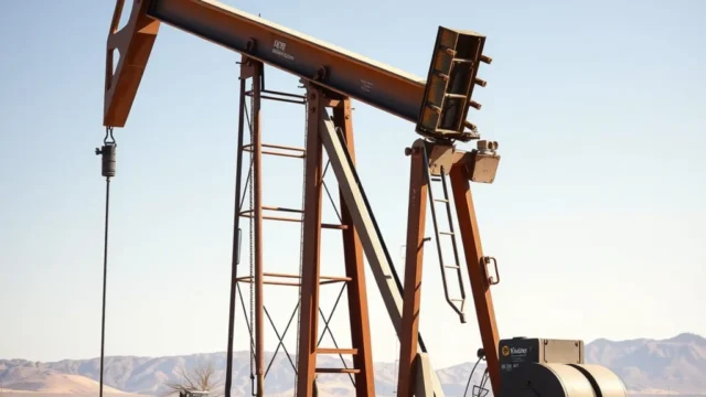 Venezuelan oil reserves: oil derrick pump jacks desert landscape industrial