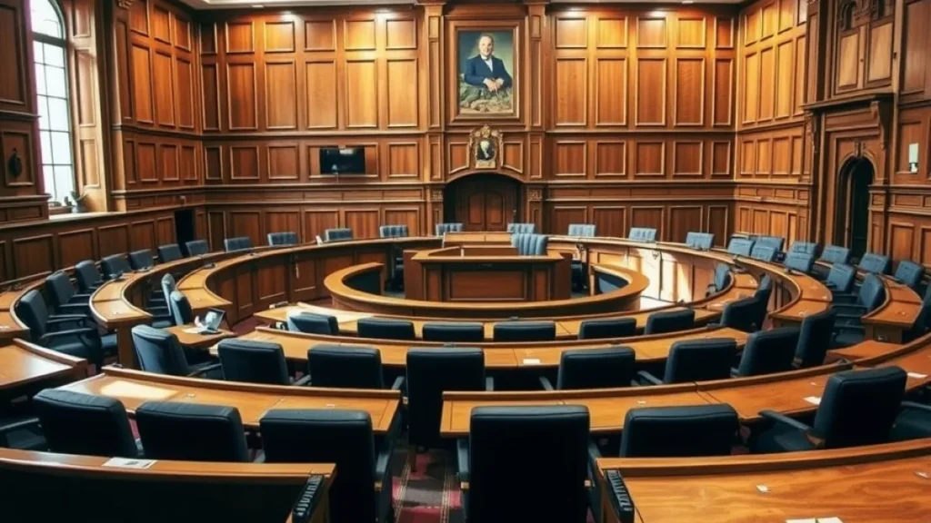 Mayors planning powers explained: local government council chamber interior with wooden