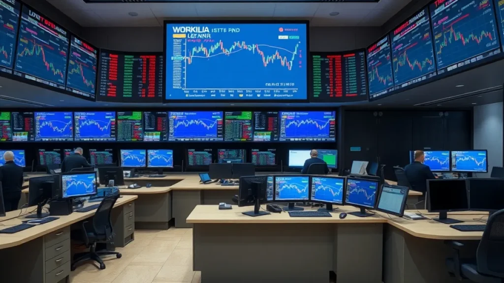 Gemini prediction markets explained: institutional trading floor with multiple monitors showing