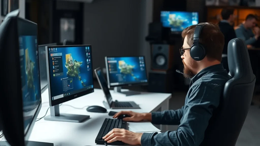 Gamescom 2026 explained: video game development studio workspace with developer