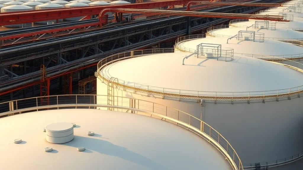 Venezuelan oil reserves explained: oil storage tanks industrial complex steel infrastructure