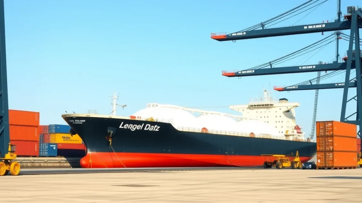 Energy prices bond yields: liquefied natural gas tanker ship at container