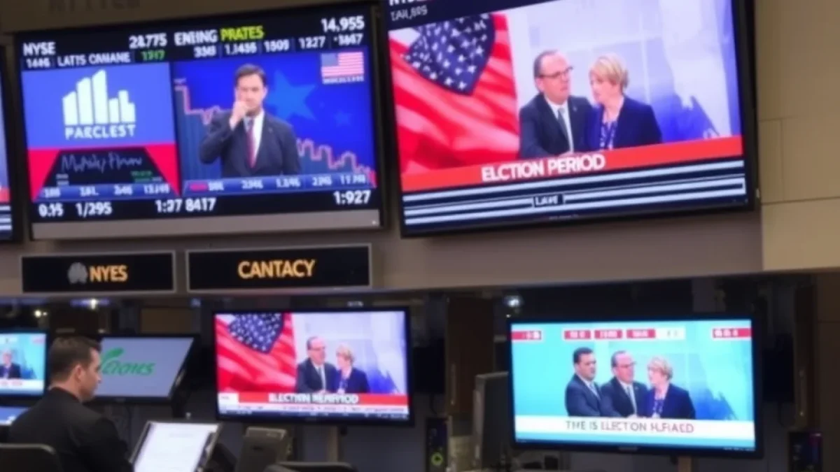 Election outcomes stock market: trading floor screens showing market data