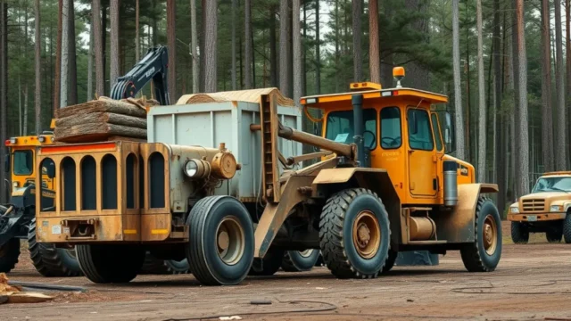Trump tariffs on Canada: logging equipment and machinery on forest ground