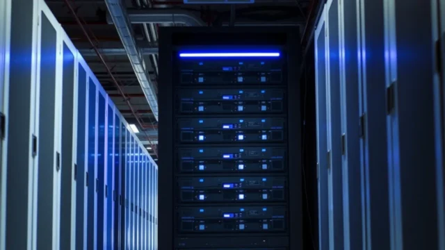 OpenAI web scraping: server farm cooling infrastructure with blue lighting