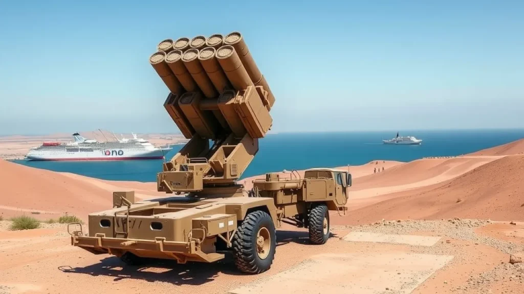 Iran oil tensions explained: military rocket launcher system on desert hillside