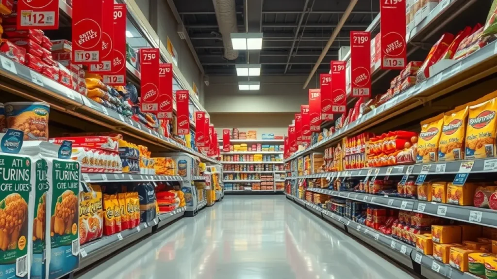 Labour feel-good factor explained: supermarket aisle with packaged goods and price