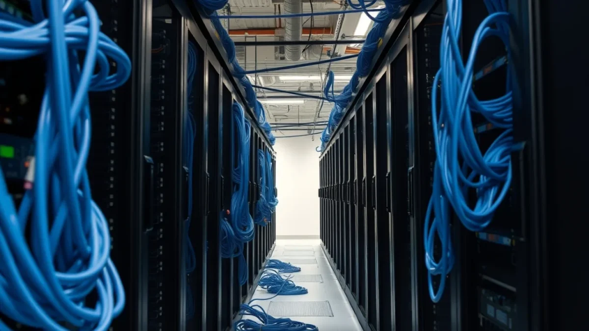 Webull china ties: server farm facility with blue network cables