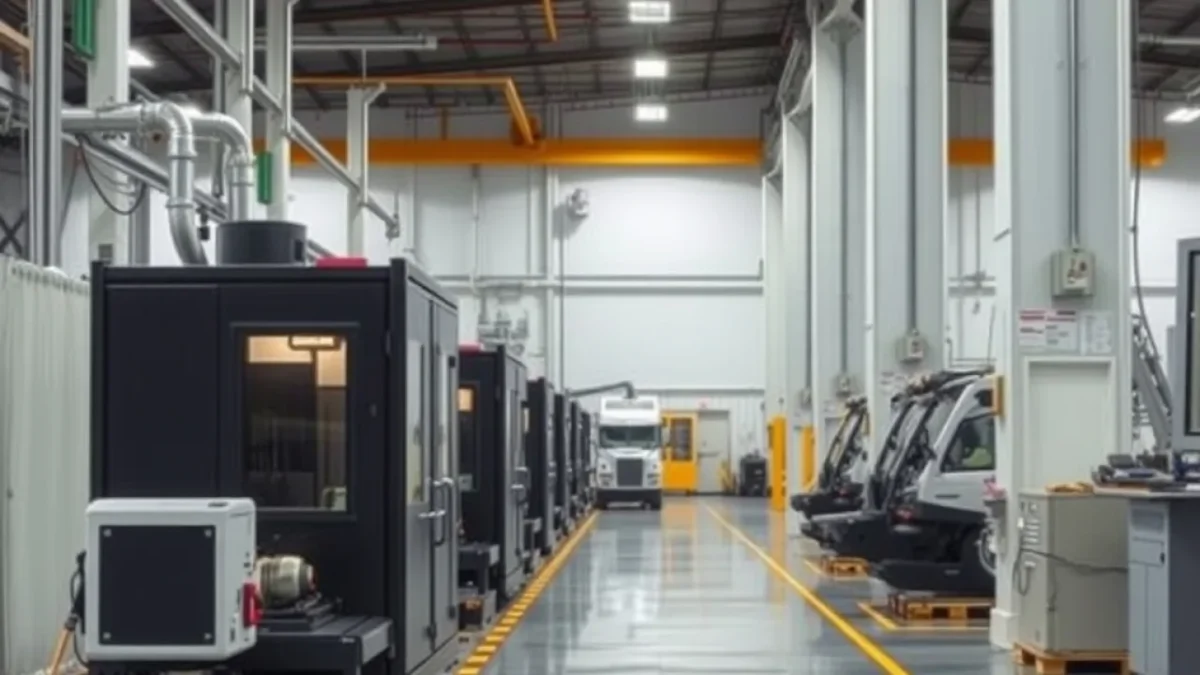Nikkei falls: industrial machinery manufacturing floor with heavy equipment