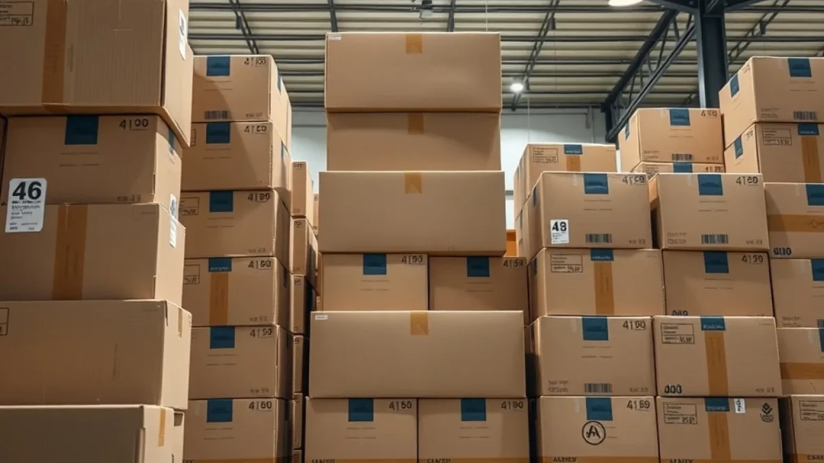 Starbucks Chipotle acquisition: stacked cardboard shipping boxes in warehouse lighting