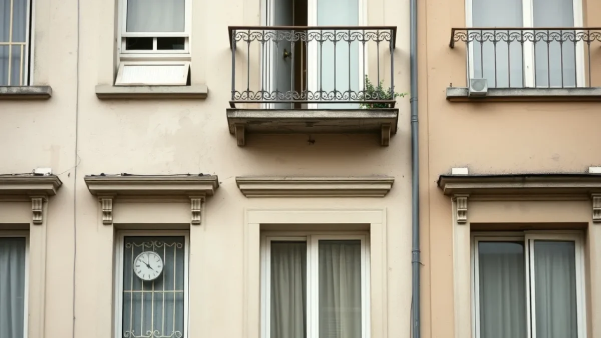Spain housing crisis: madrid apartment building exterior balconies weathered facade