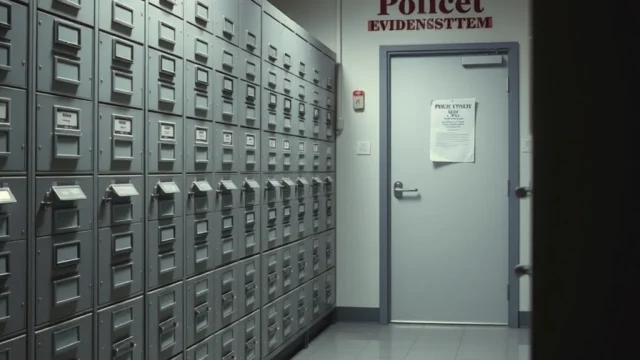 Ai model false information: police precinct evidence room filing system metal