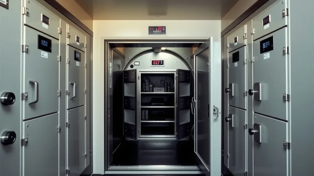 Standard Chartered RLUSD custody: bank vault interior with security systems