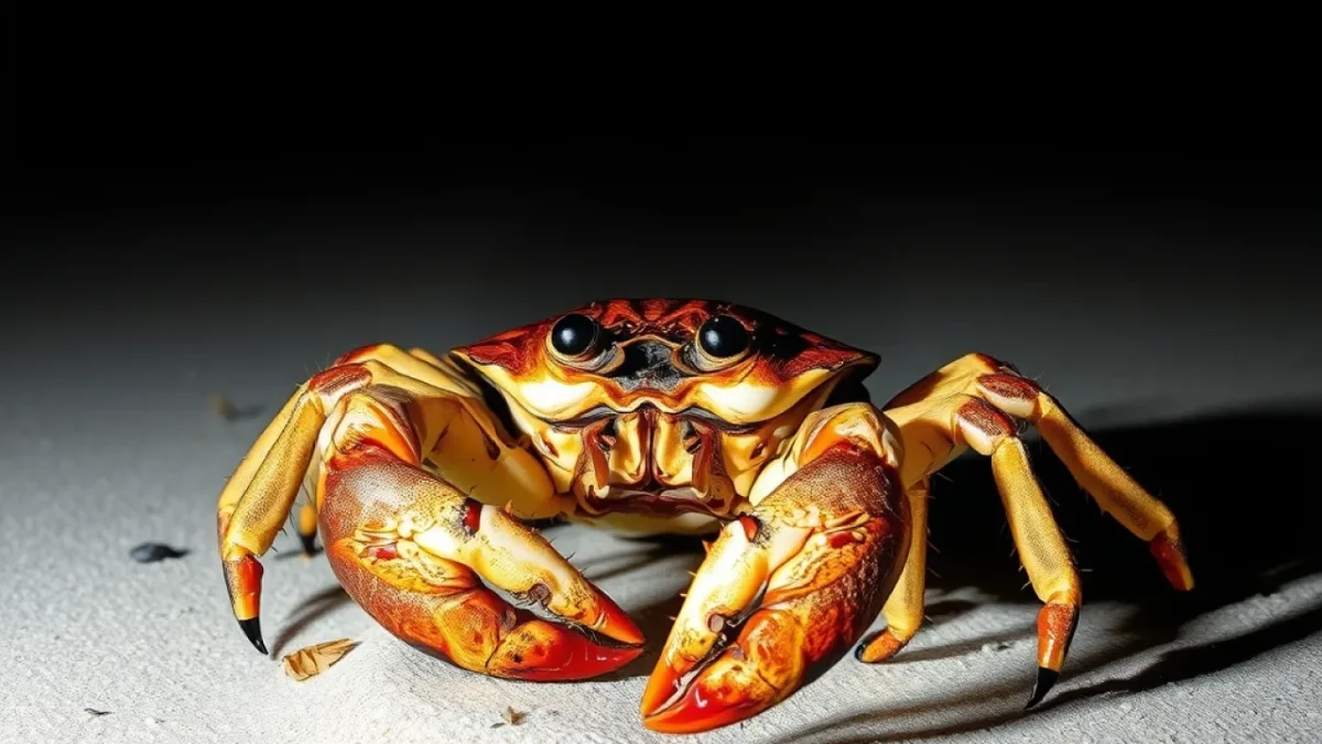 Amelia Earhart search: coconut crab on sandy beach at night