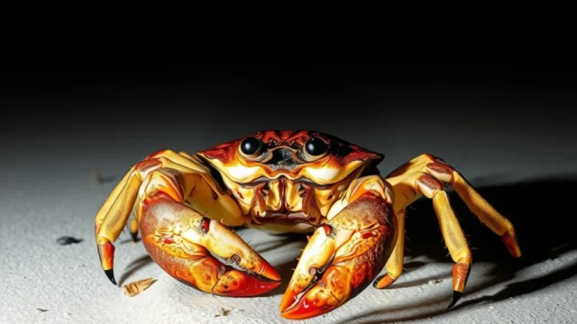 Amelia Earhart search: coconut crab on sandy beach at night