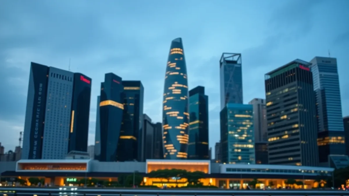 Singapore GDP growth: singapore financial district skyline with modern skyscrapers