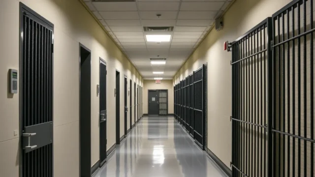 Detention centre fire case closed: detention centre corridors locked metal gates institutional