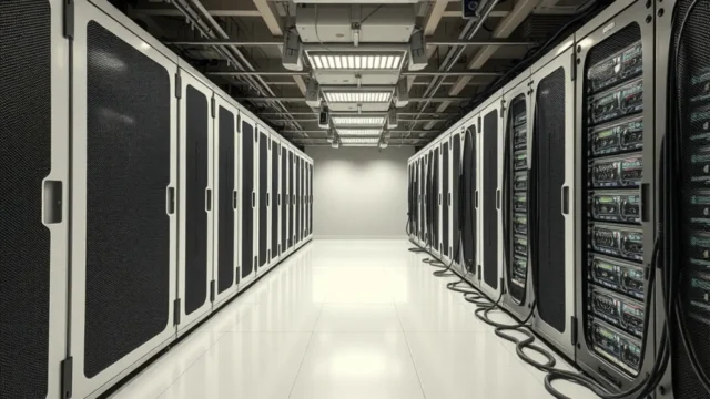 OECD crypto tax reporting: cryptocurrency exchange server room with cooling vents