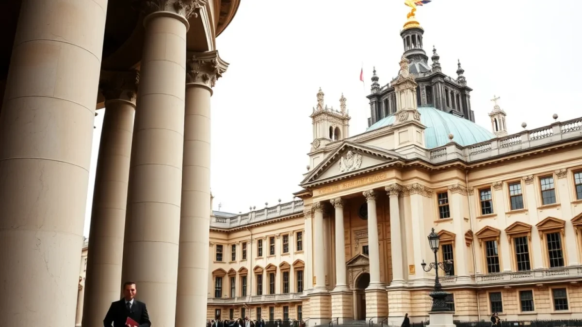 UK bank tax: uk parliament exterior westminster palace facade columns