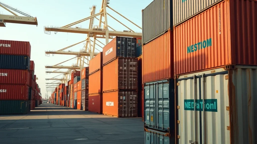 Webull china ties explained: international shipping containers stacked at port terminal