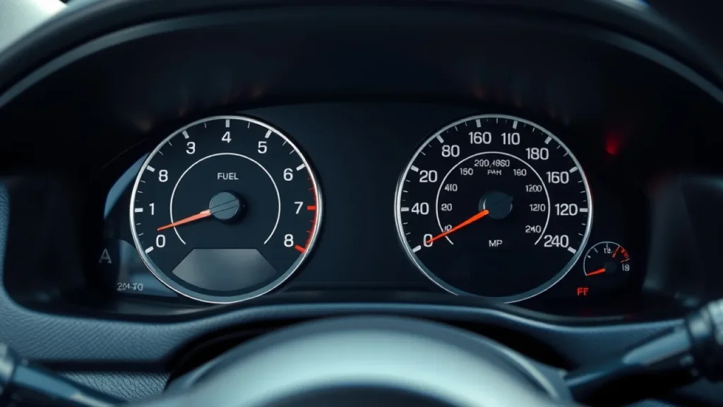 Google maps fuel prices explained: car dashboard with fuel gauge and speedometer