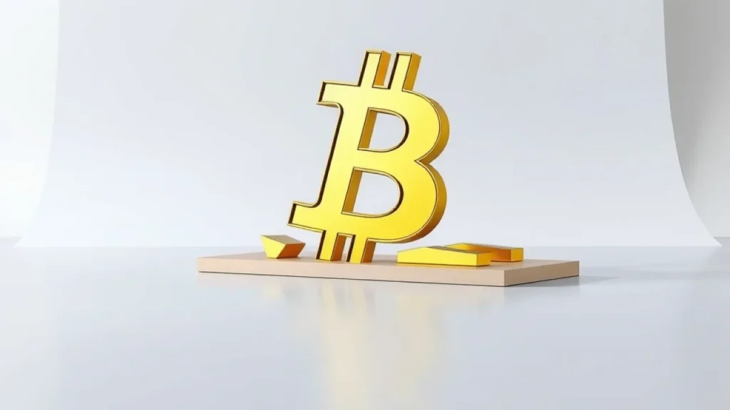 Bitcoin finance platform explained: bitcoin symbol rendered as physical gold architecture