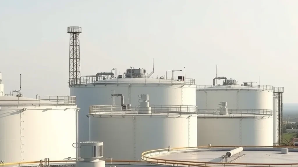 Oil prices fall explained: crude oil storage tanks industrial facility