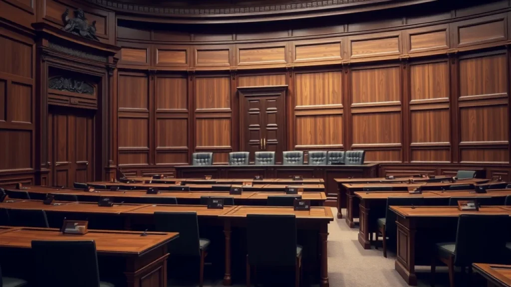 Extreme pornography ban UK explained: courtroom interior with wooden furniture and legal