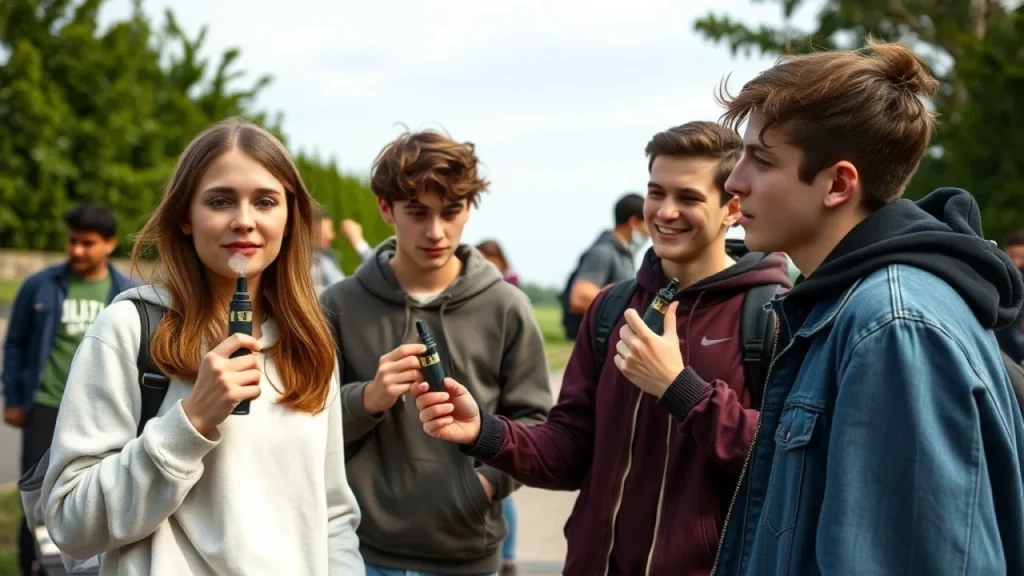 Non-smokers vaping explained: young people socialising outdoors holding vaping devices